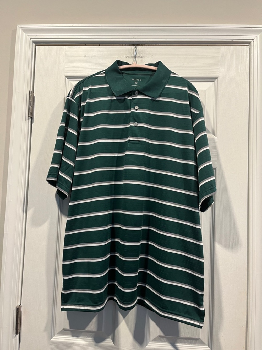 George Dark Green and White Striped Polo Size XL
